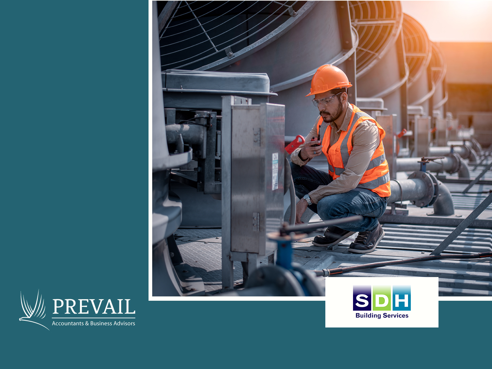 construction HVAC engineer inspects building services SDH Building Services customer success story with Prevail Accountancy