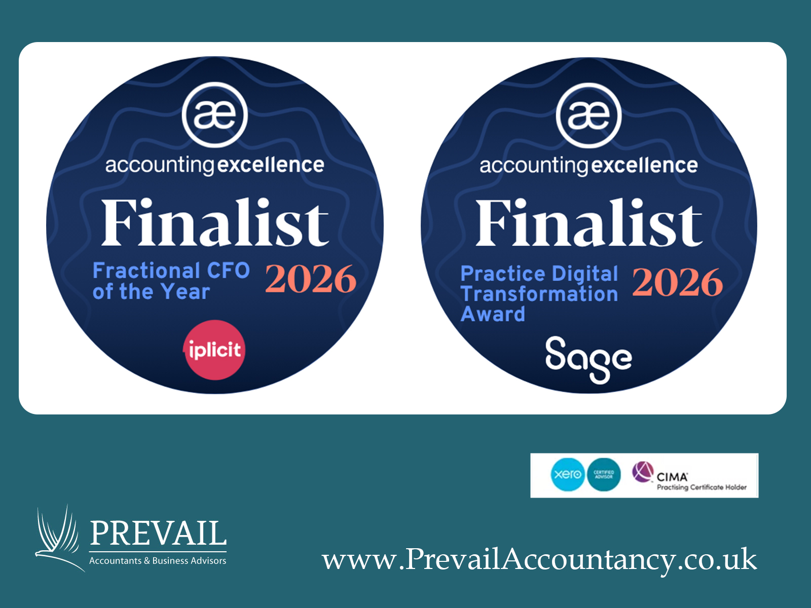 Prevail Accountancy is Accounting Excellence Award 2026 finalists in Fractional CFO of the Year and Digital Transformation
